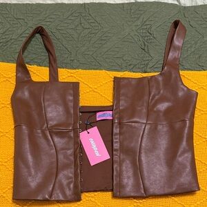 Brown Faux Leather Crop Top